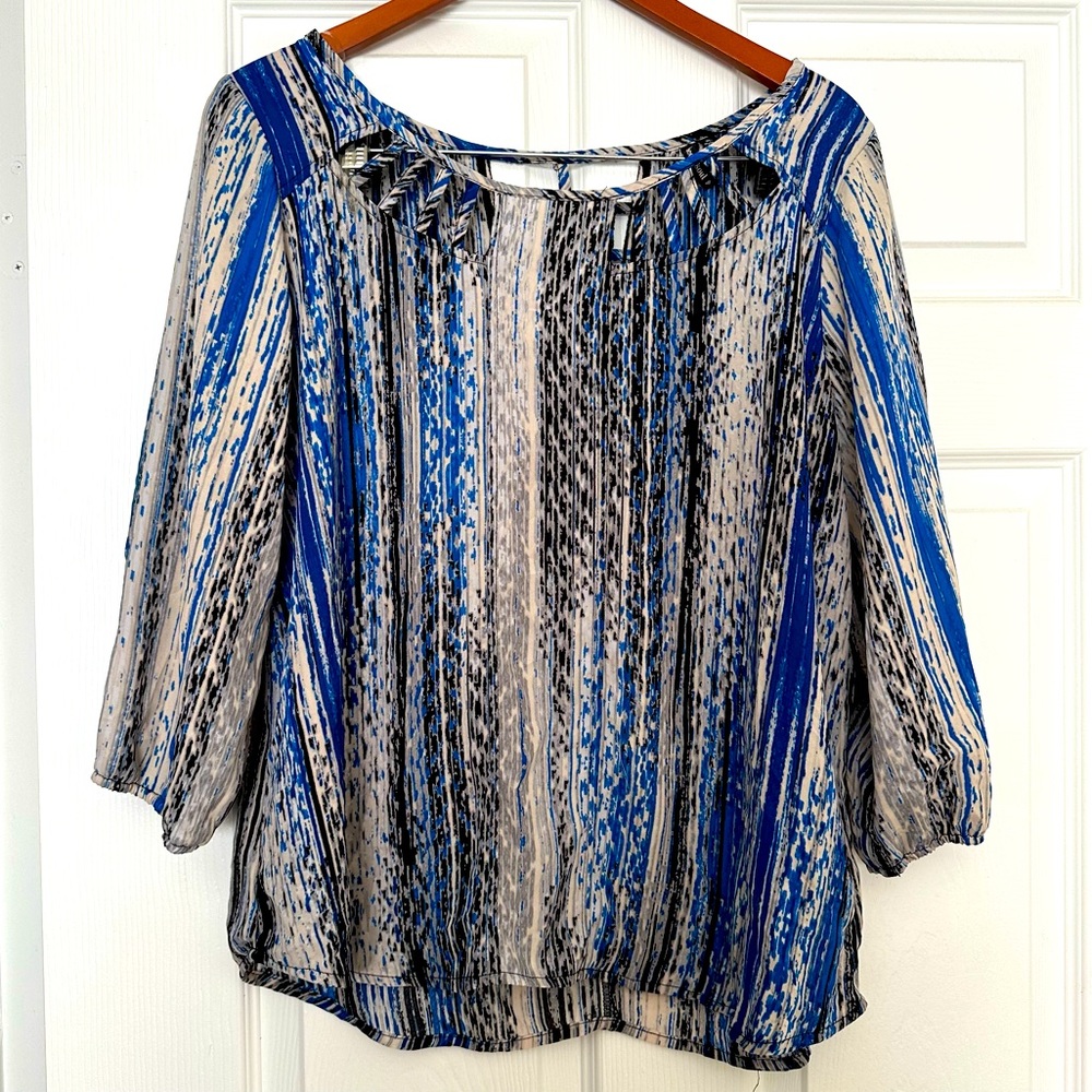 Hearsoul Blue Black Stripe Top Blouse Lightweight size XL